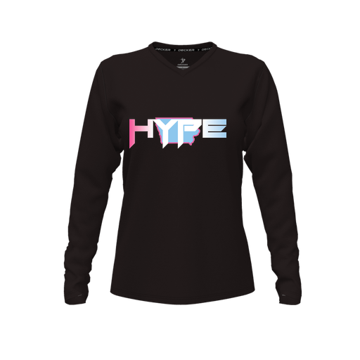 [CUS-DFW-TEES-CMF-VNK-LSL-BLK-FYXS-LOGO2] Decker Comfort T-Shirt (Female Youth XS, Black, V Neck, Logo 2, Long Sleeve)