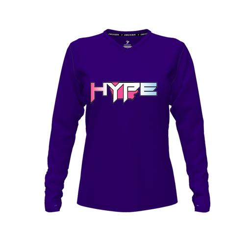 [FTLVCFPP-FYXS-LOGO1] Decker Comfort T-Shirt (Female Youth XS, Purple, V Neck, Logo 1, Long Sleeve)