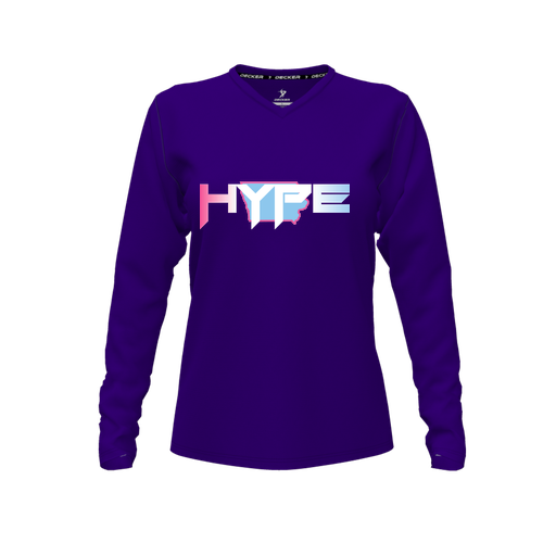 [FTLVCFPP-FYXS-LOGO2] Decker Comfort T-Shirt (Female Youth XS, Purple, V Neck, Logo 2, Long Sleeve)