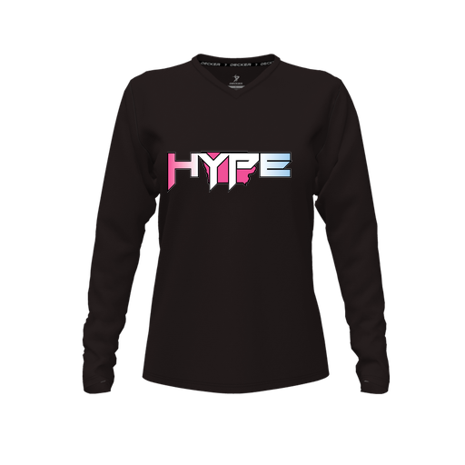 [FTLVPTBK-FYXS-LOGO1] Decker Performance T-Shirt (Female Youth XS, Black, V Neck, Logo 1, Long Sleeve)