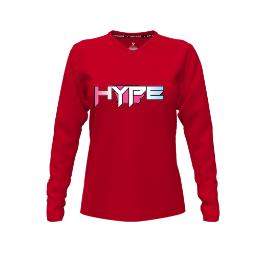 [FTLVPTRD-FYXS-LOGO1] Decker Performance T-Shirt (Female Youth XS, Red, V Neck, Logo 1, Long Sleeve)