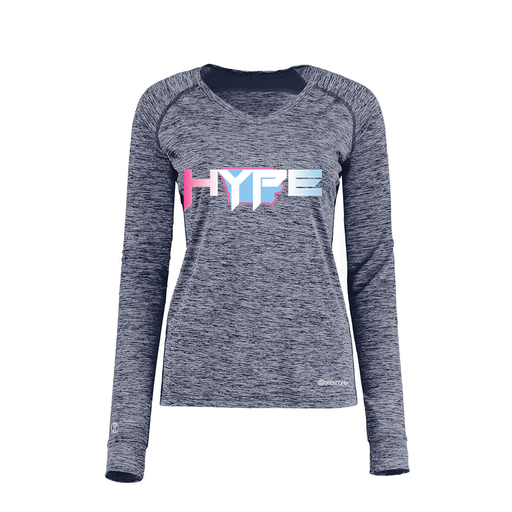 [222770.U22.XS-LOGO2] Ladies Electric Long Sleeve Shirt (Female Adult XS, Navy, Logo 2)